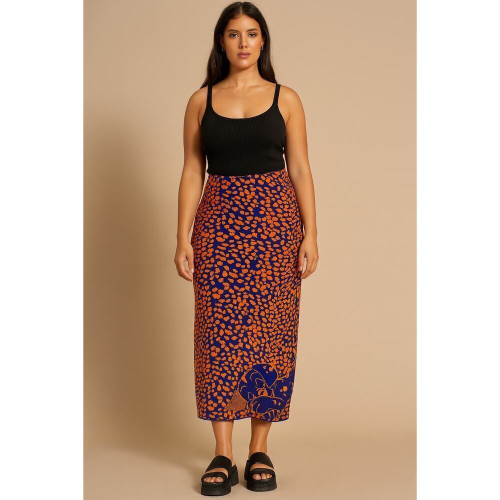 Vtg ICEBERG HISTORY DISNEY 101 Dalmatian Leopard Print Knit Maxi Skirt Size 42